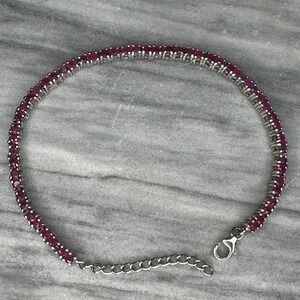 Sterling‎ Silver 925 Ruby Tennis Bracelet Round Cut Adjustable 10.44g Pink Red
